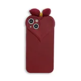 Wine Red Love Heart Drop Proof Phone Case for iPhone13 12 11 Pro Max with 3D Bowknot