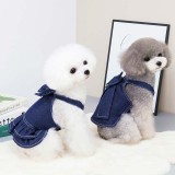 Pet Dog Cloth Denim Bowknot Sling Dress Puppy Cloth