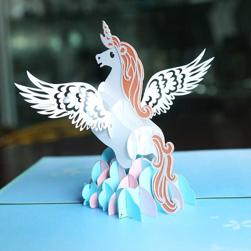 3D Paper Pop Up Unicorn Pegasus Holiday Greeting Cards