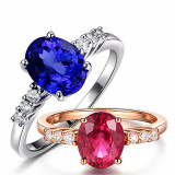 Blue Zircon Silver Fashion Jewelry Inlaid Diamond Adjustable Size Women Ring