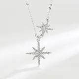 Sterling Silver Eight Pointed Star Zirconia Diamonds Pendant Necklace