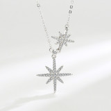 Sterling Silver Eight Pointed Star Zirconia Diamonds Pendant Necklace