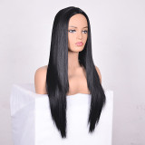 Women Synthetic Black Long Straight Hair Wigs Middle Parting Wig