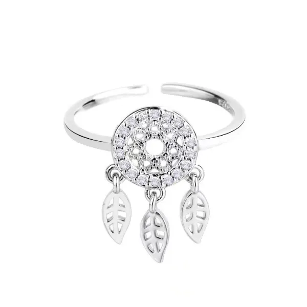 Mori Department Small Fresh Hollow Dream Catcher Tassel Ring With Adjustable Opening