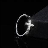 Silver Full Diamond Cross Shape Opening Women Ring For Women Girls Gifts