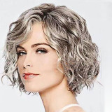 Women Synthetic Wavy Short Curls Hair Wigs Middle Parting Wig