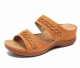 Women Wedge Sandal PU Leather Outdoor Muffin Thick Sole Slippers