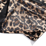 Women 2 Pieces Satin Silk Sleepwear Leopard Print Robe Nightgown and Sling Lace Mini Dress Pajamas Set
