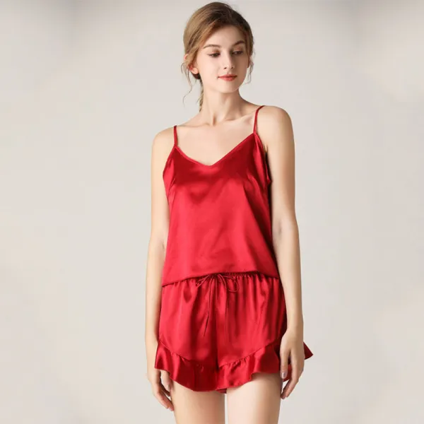 Women 2 Pieces Silk Satin Sleepwear Sling Sleeveless Top and Mini Shorts Pajamas Set