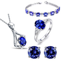 Sapphire Pendant Chain Jewelry Necklaces Women Rings Jewelry Sets