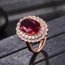 Red Zircon Rose Sunflower Fashion Jewelry Inlaid Diamond Adjustable Size Women Ring