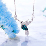 Sterling Silver Bird Pave Zirconia Diamonds Pendant Necklace