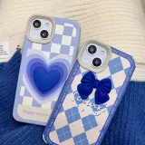 Printed Plaid 3D Bowknot Love Heart Drop Proof Phone Case for iPhone13 12 11 Pro Max