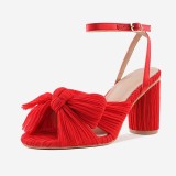 Women Bow Tie Strap Fish Mouth Slingback Chunky Heels Sandals