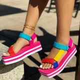 Square Toe Color Patchwork Magic Paste Thick Sole Muffin Platform  Sandals