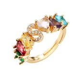 Golden Zircon 26 English Letters Fashion Jewelry Inlaid Diamond Adjustable Size Women Ring