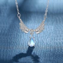 18K White Gold Angel Gemstone Pendant Necklace