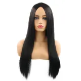 Women Synthetic Black Long Color Straight Hair Wigs Middle Parting Wig