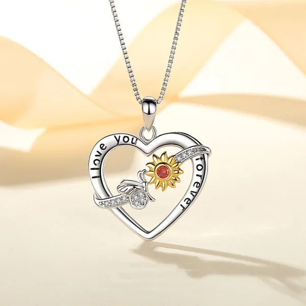 Sterling Silver Heart Sunflower Moissanite Diamonds Pendant Necklace