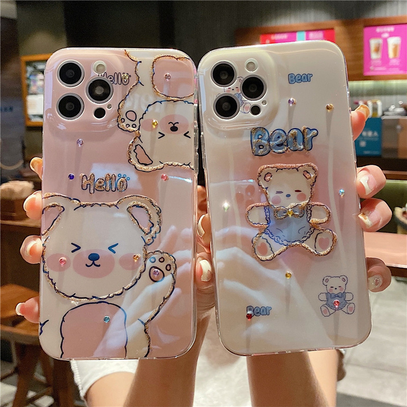 Cute Point Drill Bear Phone Case for iphone13 12 11 Pro Max