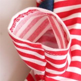 Pet Small Dog Cloth Red Striped Hooded Shirt Denim Overall Puppy Cloth