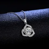 18K White Gold Sterling Silver Round Cut Moissanite Diamonds Camellia Pendant Necklace