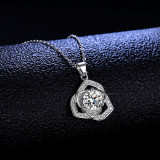 18K White Gold Sterling Silver Round Cut Moissanite Diamonds Camellia Pendant Necklace
