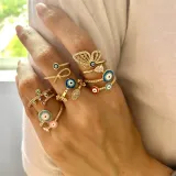 18K Real Gold Plated Colorful Evils Eyes Open Rings Brass Gold Enamel Turkish Eyes Rings For Wife Gift