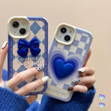 Printed Plaid 3D Bowknot Love Heart Drop Proof Phone Case for iPhone13 12 11 Pro Max