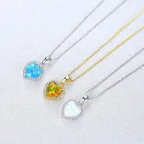 Sterling Silver Zirconia Heart Paved Diamond Solitaire Crystal Pendant Necklace