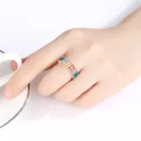 Hip-hop Sense Copper Inlaid Color Zircon Real Gold Electroplating Ring Women