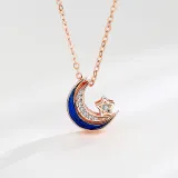 14K Rose Gold Moon Zirconia Diamonds Pendant Necklace