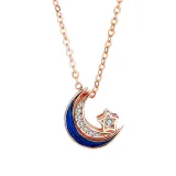 14K Rose Gold Moon Zirconia Diamonds Pendant Necklace