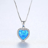 Sterling Silver Zirconia Heart Paved Diamond Solitaire Crystal Pendant Necklace