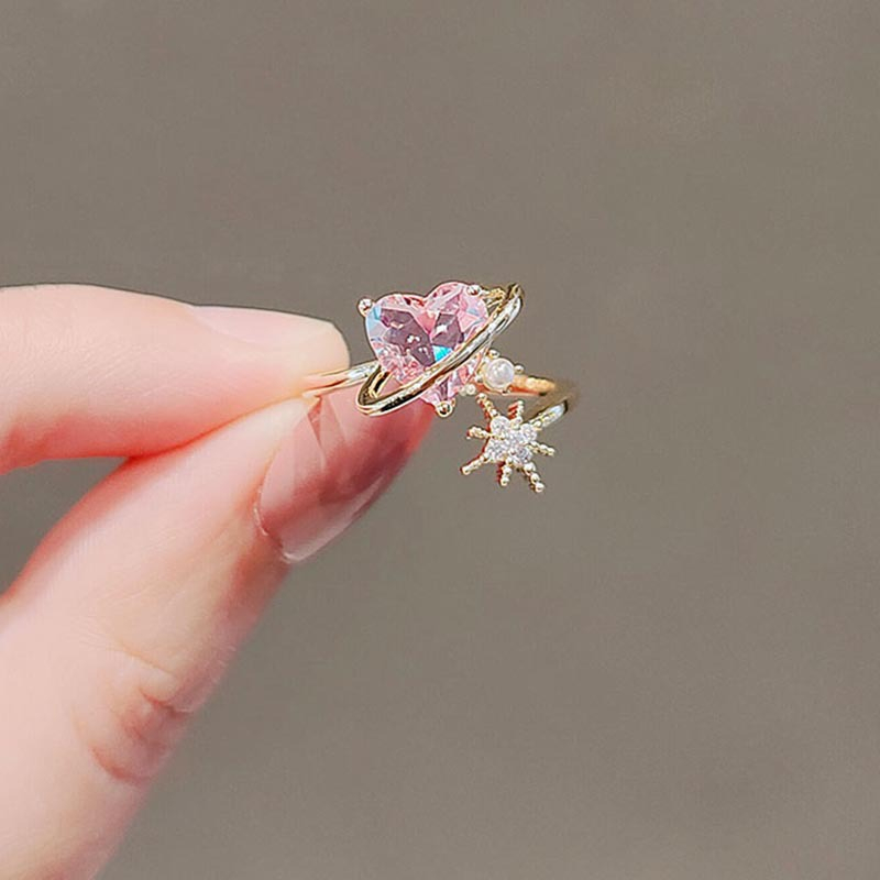Exquisite Lovely Pink Crystal Love Open Ring Fashion Zircon Tiny Heart Ring