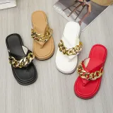 PU Durable Slides Pantshoes Paint Metal Flip-flops Platform Beach Slippers
