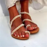 Women Bare Instep Pearl Flip-Flops Beach Leisure Sandalias