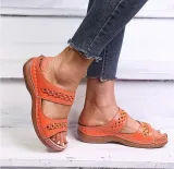 Women Wedge Sandal PU Leather Outdoor Muffin Thick Sole Slippers