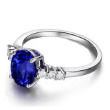 Blue Zircon Silver Fashion Jewelry Inlaid Diamond Adjustable Size Women Ring