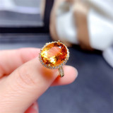 Golden Yellow Zircon Pigeon Egg Fashion Jewelry Inlaid Diamond Adjustable Size Women Ring