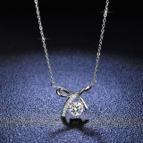 18K White Gold Sterling Silver Round Cut Moissanite Diamond Bowknot Pendant Necklace