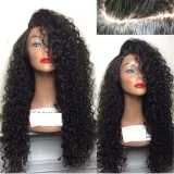 Women Synthetic Small Curly Long Hair Wig Middle Parting Wigs