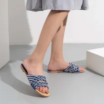 Women Weave Strap Open Toe Flat Sandal Slipper
