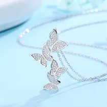 Sterling Silver Butterfly Pave Diamond Pendant Necklace