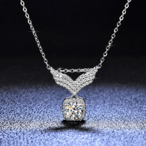 Sterling Silver Angel Moissanite Diamond Pendant Necklace