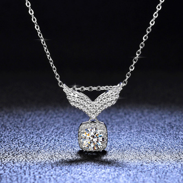 Sterling Silver Angel Moissanite Diamond Pendant Necklace