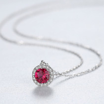 Sterling Silver Round Cut Ruby Pendant Necklace
