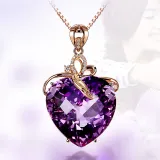 Purple Jewel Heart Pendant Chain Jewelry Necklaces Women Rings Jewelry Sets