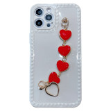 3D Heart Frame Drop Proof Phone Case for iPhone13 12 11 Pro Max with Love Heart Chain Wristband
