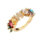 Golden Zircon 26 English Letters Fashion Jewelry Inlaid Diamond Adjustable Size Women Ring